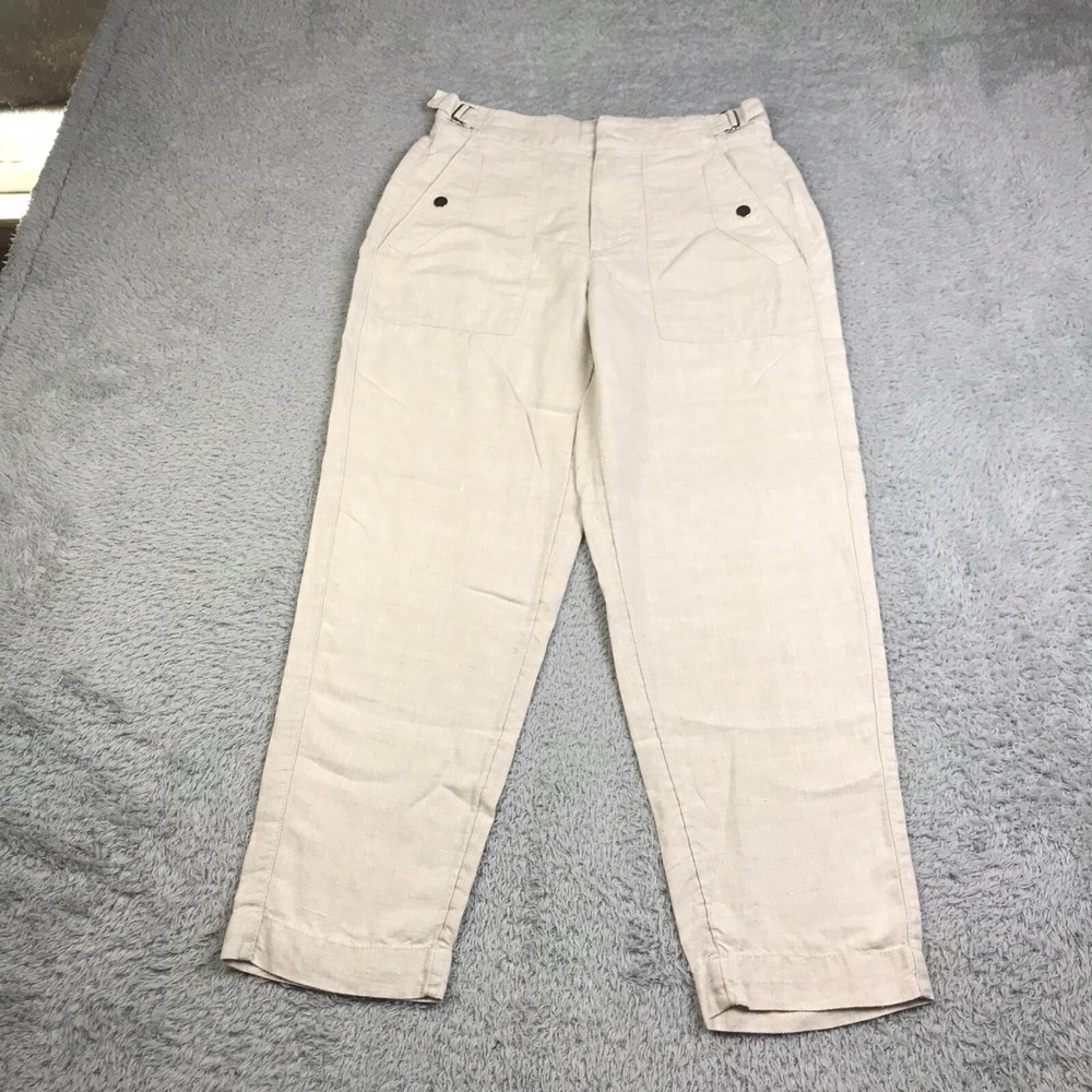 Athleta Voyager Linen Pants Womens 4 (28x26) Beige Chambray Crop Relaxed